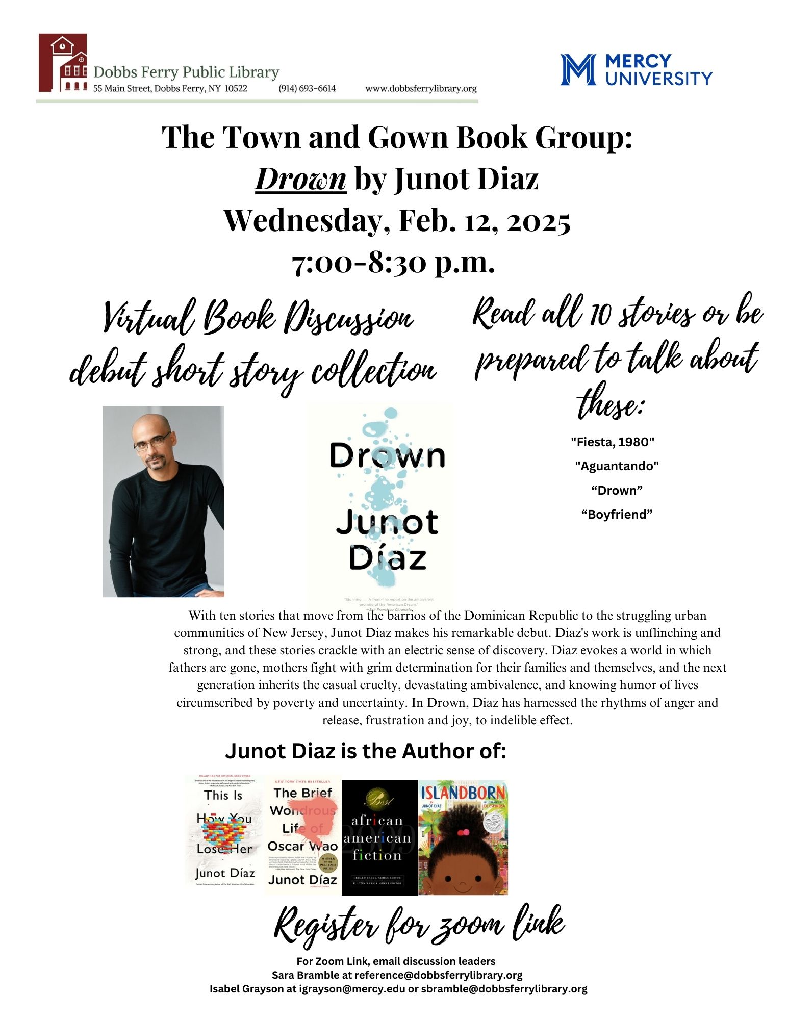 Virtual Town and Gown Literary Discussion Group: "Drown"