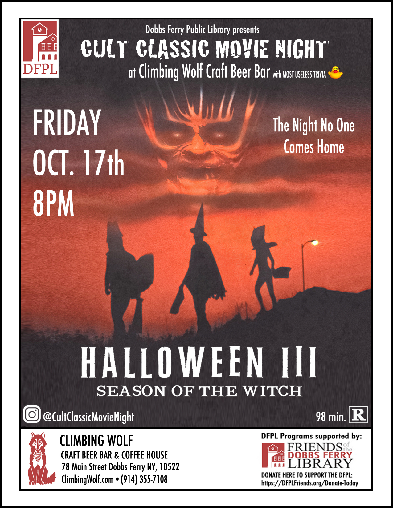 Cult Classic Movie Night: "Halloween III: Season of the Witch" at Climbing Wolf