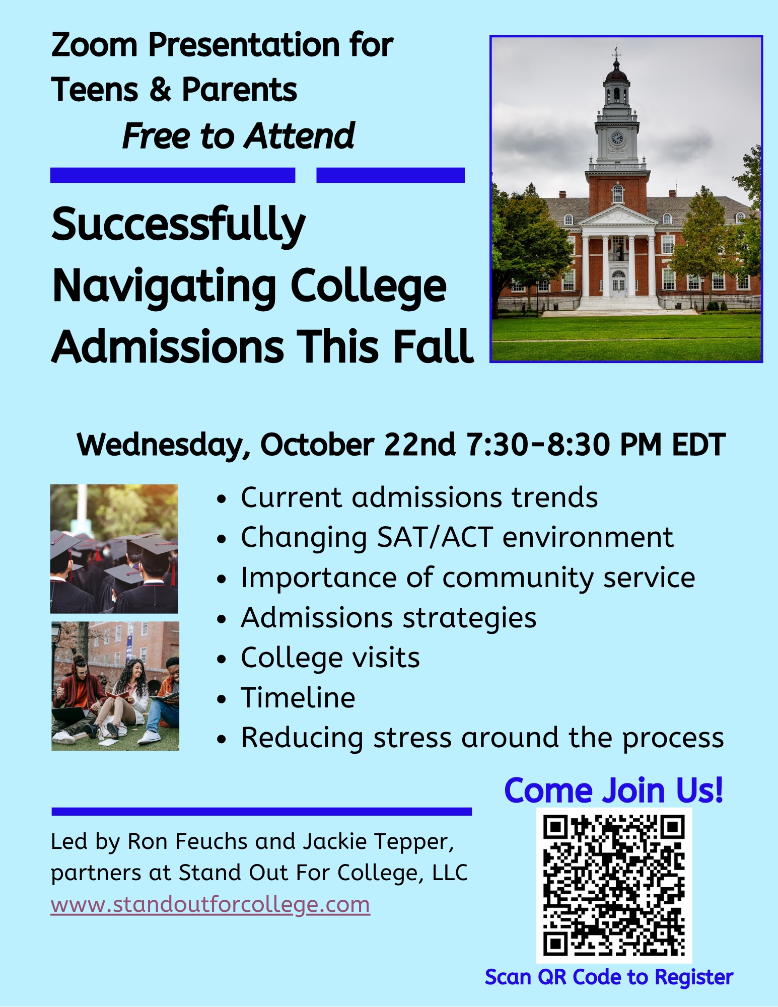 Virtual Program: Successfully Navigating College Admissions This Fall via ZOOM (Registration)