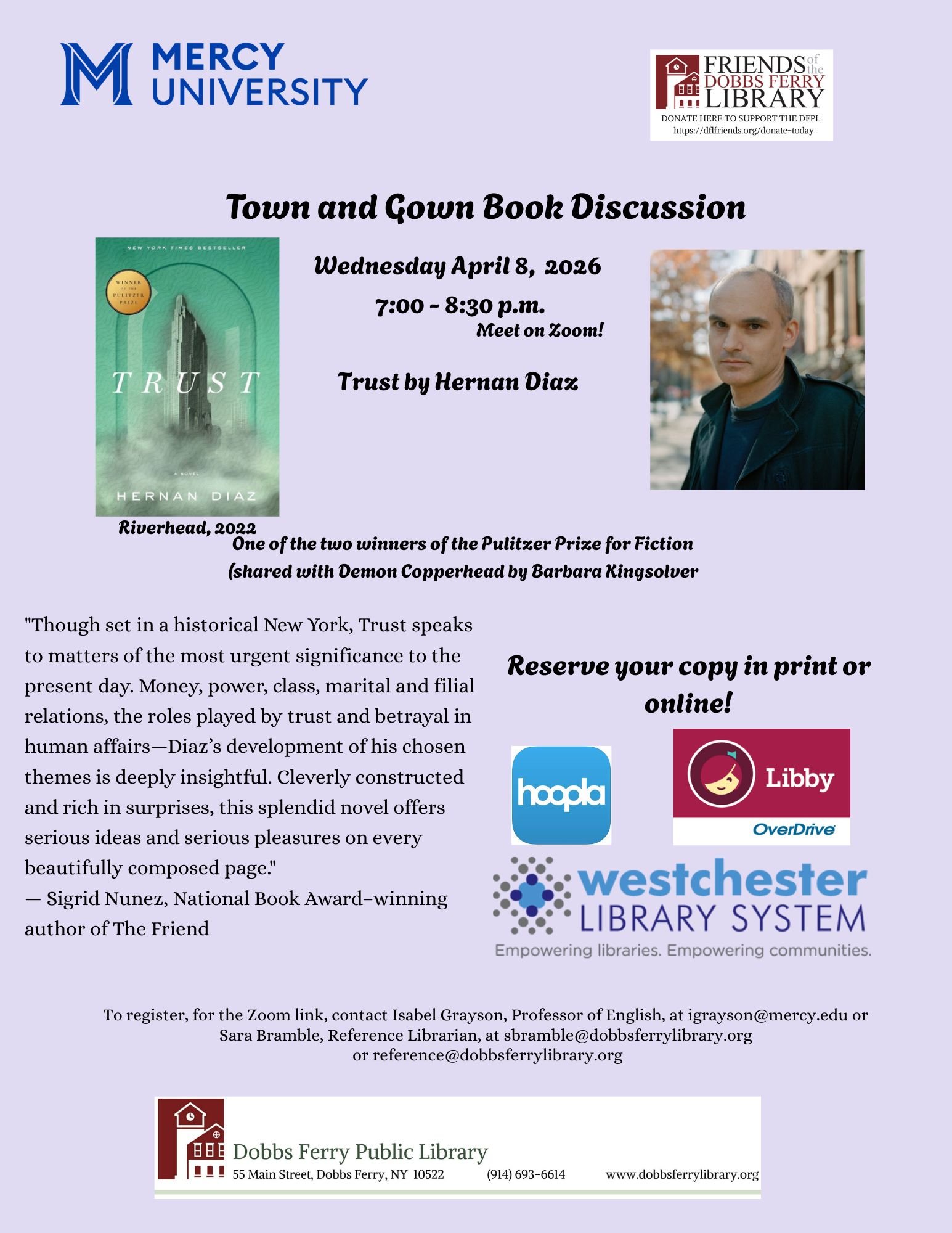 Virtual Town and Gown Literary Discussion Group: "Trust" (Registration)