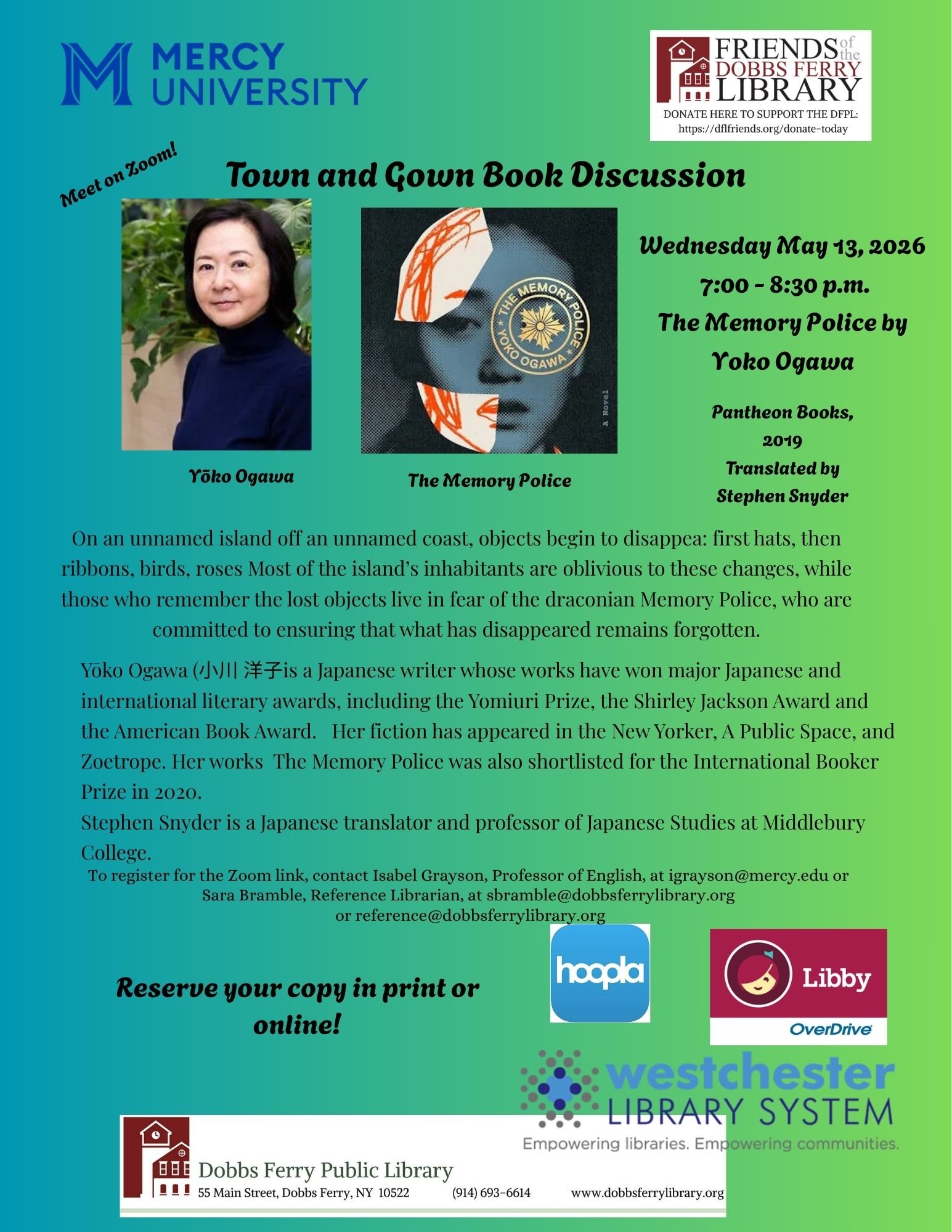 Virtual Town and Gown Literary Discussion Group: "The Memory Police" (Registration)