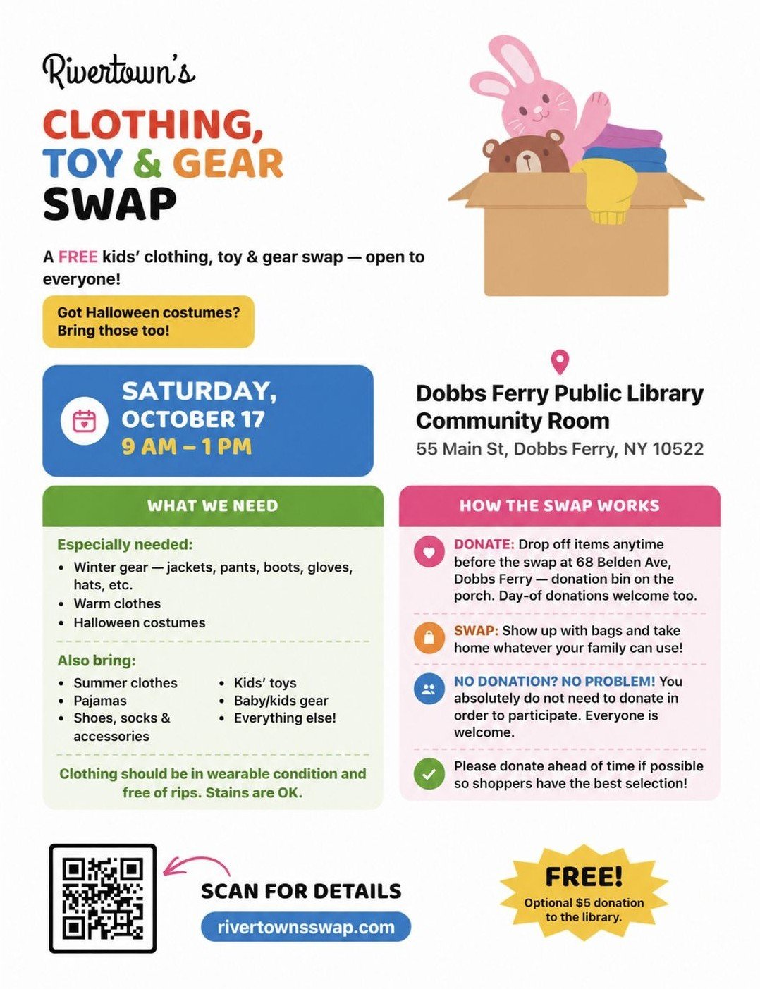 Rivertown's Clothing, Toy & Gear Swap in the Library Community Room