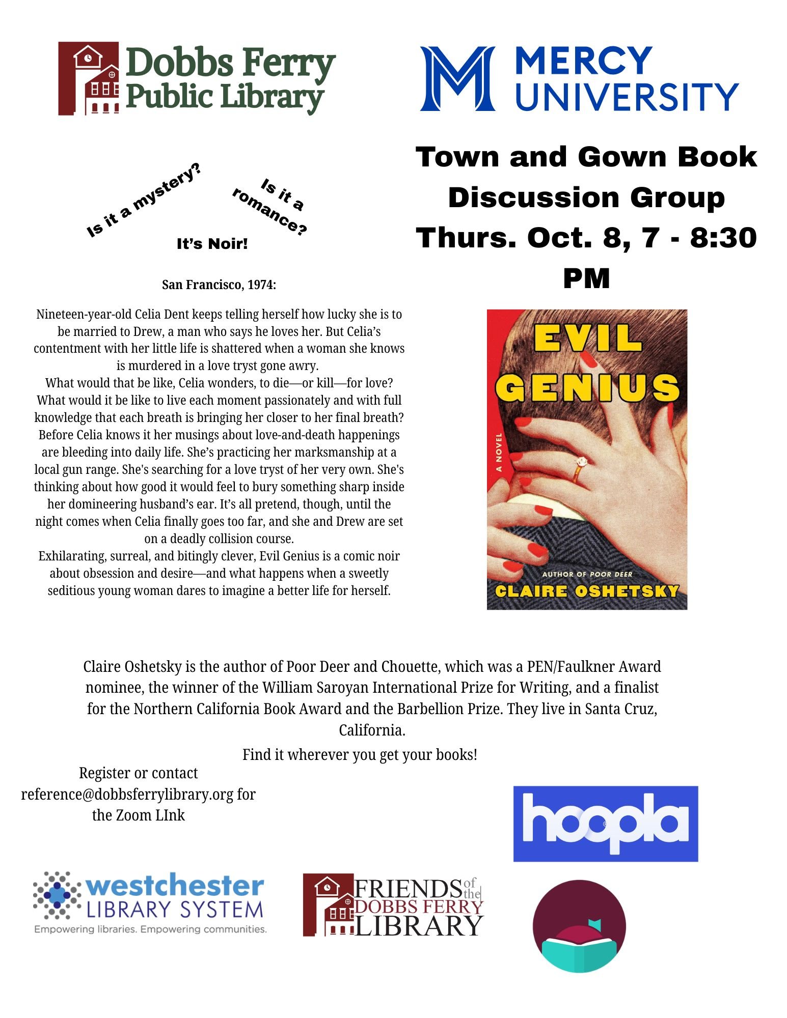 Town & Gown Book Discussion Group: "Evil Genius" via ZOOM (Registration)